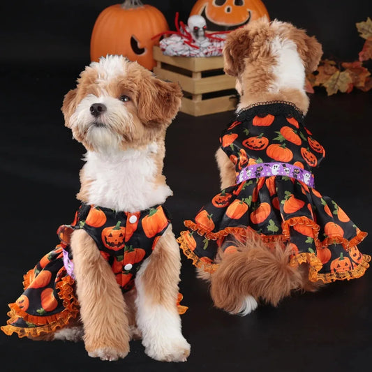 Halloween Pumpkin Doggie Dress For Small Breeds