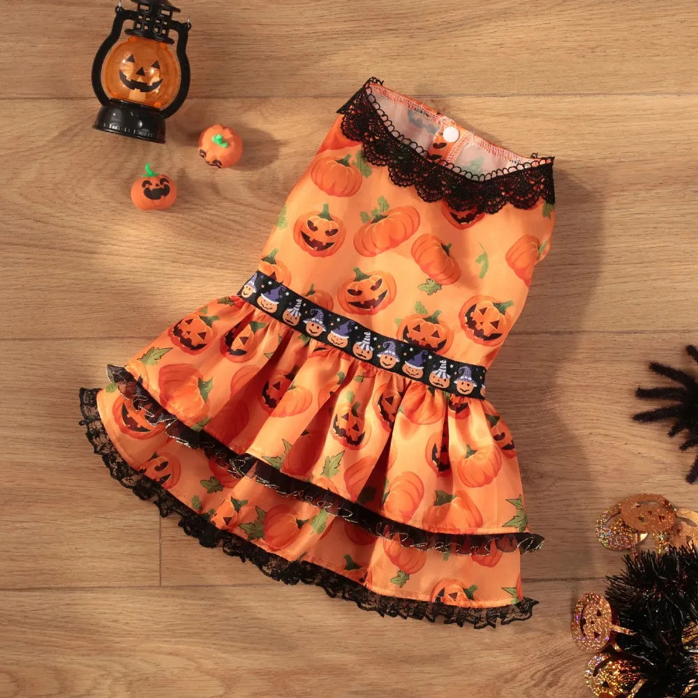 Halloween Pumpkin Doggie Dress For Small Breeds
