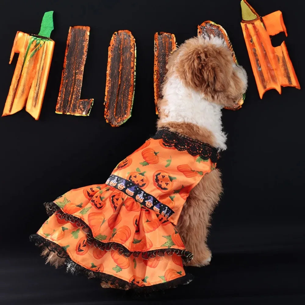 Halloween Pumpkin Doggie Dress For Small Breeds