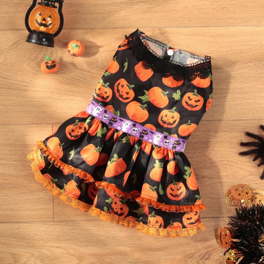 Halloween Pumpkin Doggie Dress For Small Breeds
